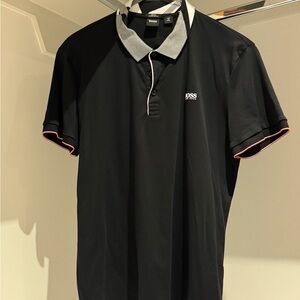 Boss Black Polo Shirt with Gray and White Collar